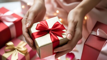 woman hands with gift box