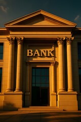 Prestigious Classical Bank Building with Corinthian Columns and Golden Authority