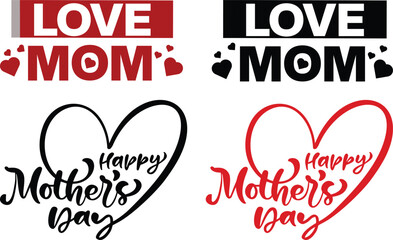 Naklejka premium Mother’s Day Typography icon set. Text Design with floral Lettering and Mother Love Symbols.