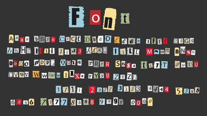 Magazine cutout alphabet font vector set