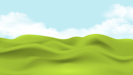 Green hills roll and clear blue sky, peaceful background, open landscape