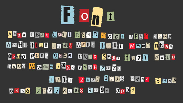 Magazine cutout alphabet font vector set