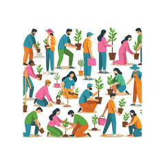 Fototapeta premium people planting trees vector icon flat eco lifestyle