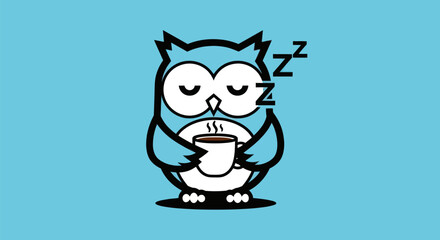 Fototapeta premium Cartoon owl sleeping with coffee