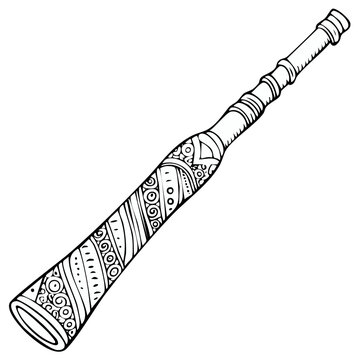 Detailed hand-drawn illustration of an aboriginal didgeridoo music instrument, isolated.
