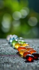 Colorful Glass Stones Droplets Green Bokeh Right Edge Layout