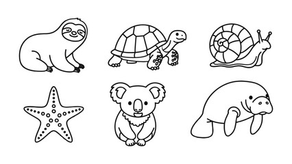 Fototapeta premium Animal Sketches in Black and White: A collection of charming animal sketches in monochrome. Featuring various creatures.