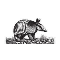 Armadillo walking through a rocky terrain