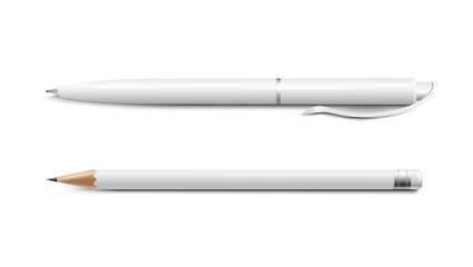 White 3D realistic pen and pencil