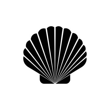 Scallop Shell Fan Shape Silhouette Sea Life Vector Icon Isolated on White Background Ocean Beach Art
