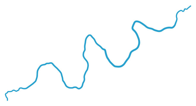 Blue winding river vector line illustration isolated on white background