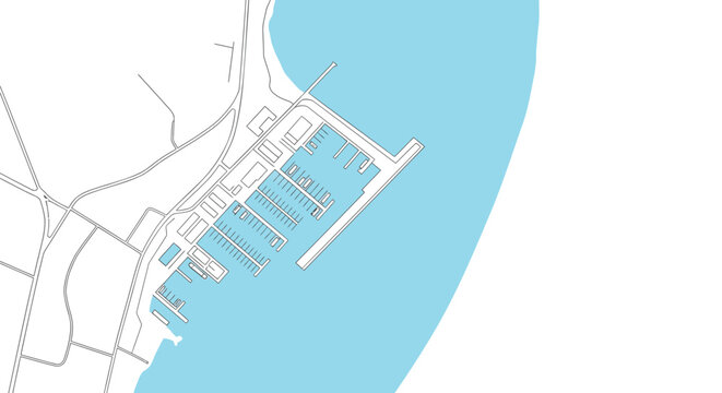 Harbor marina map with docks piers and water coastline vector
