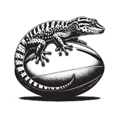 Lizard sitting on top of a football