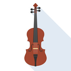Flat Design Violin with Long Shadow on White Background