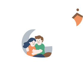 Fototapeta premium Romantic Young Couple Dating in a Swan Paddle Boat Vector Illustration