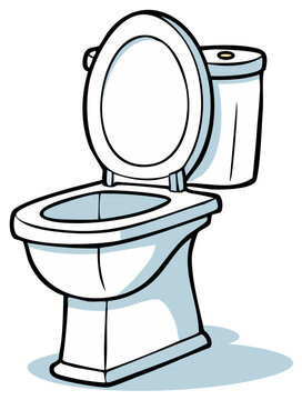 Cartoon illustration of a white toilet bowl with the lid open, isolated