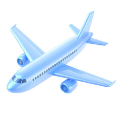 A 3D icon of a blue airplane isolated on a white background for travel and transportation concepts