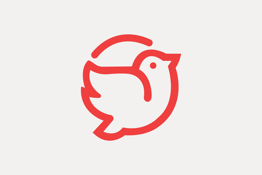 Minimal Red Bird Line Art Logo Icon