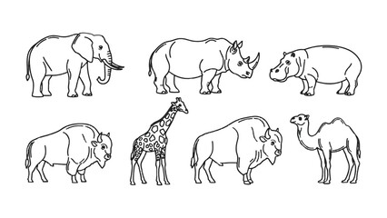 Diverse Wildlife Sketch: A set of detailed line drawings showcases a variety of majestic animals, capturing the essence of the animal kingdom in a simple yet elegant artistic style. © Ajhar234