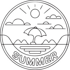 Fototapeta premium Illustration of a serene beach scene with an umbrella and the word summer