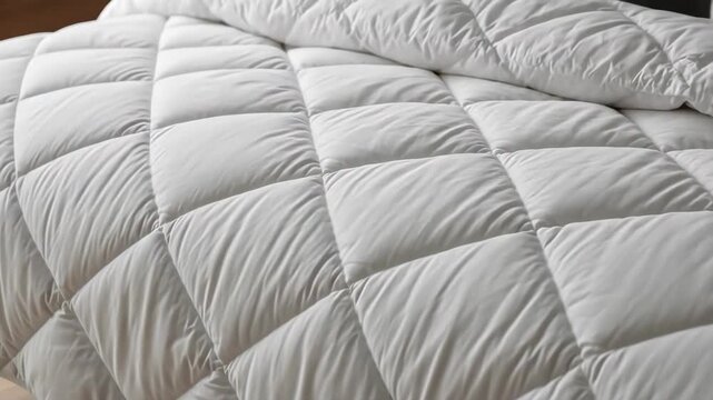 Cozy white quilted comforter on bed