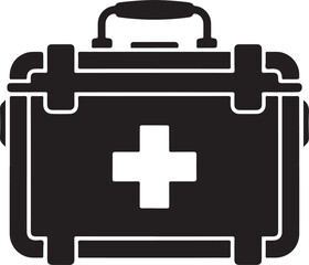 Obraz premium Black and white medical first aid kit with cross symbol