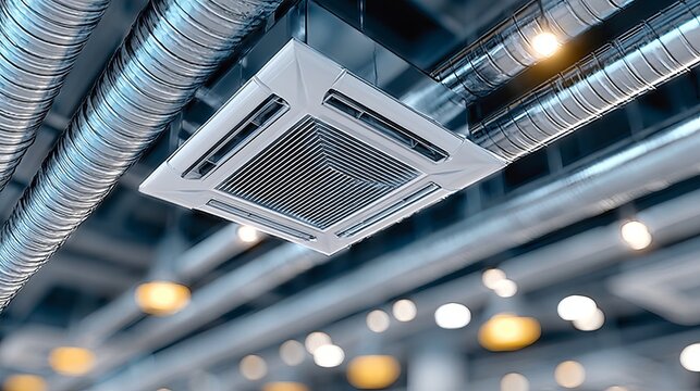 Modern Office Interior Featuring Sleek Air Conditioning Unit and Exposed Ductwork Design Elements