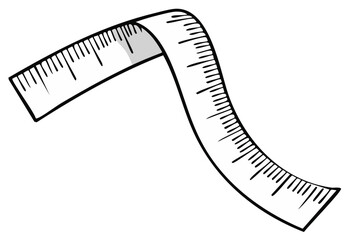 Flexible measuring tape with inch and centimeter markings in a curve