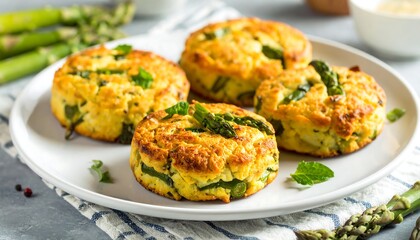 A plate of four round savory muffins