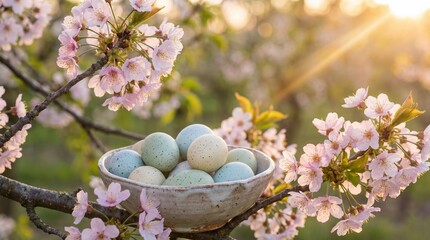 Easter Eggs in Cherry Blossom Tree