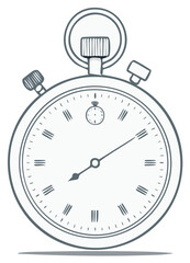 Illustrated stopwatch close up of the face and dials, measuring time concept.