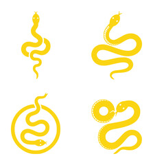 Obraz premium Four Yellow Snake Icons: Abstract, Circular, and Stylized Serpent Designs