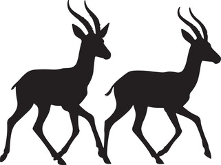 Obraz premium Antelope Gazelle Silhouette Vector – Running African Wildlife Pair