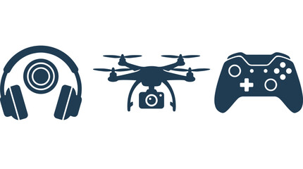 Dark blue of headphones drone and game controller white © ThephotoLab