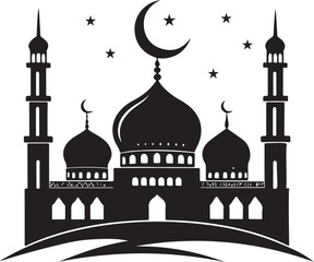 Islamic Mosque Skyline Silhouette Black Flat Vector Illustration.