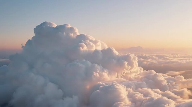 Majestic cumulus clouds illuminated by a sunset glow