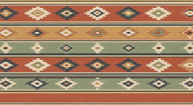 Southwestern Native American Pattern with Diamonds and Stripes