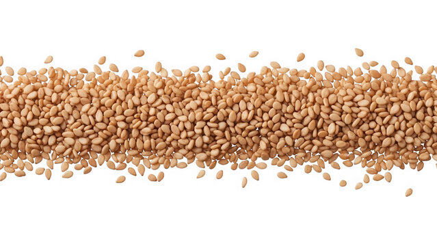 Scattered sesame seeds isolated on transparent background