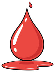 Fototapeta premium Cartoon Red Blood Drop Falling, Isolated Graphic Image of Liquid Splatter
