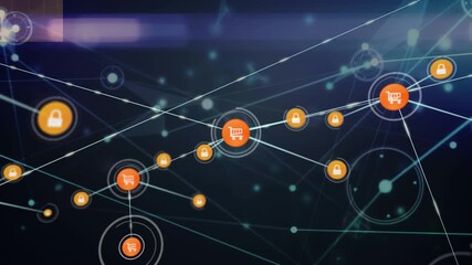 Animation of network of connections and data processing - Powered by Adobe