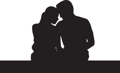 Silhouette of Couple Embracing on a Bench black
