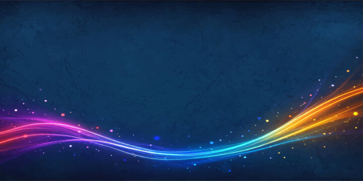 Abstract blue and light background with stars featuring a glowing wave design and flowing purple lines on a dark digital space backdrop