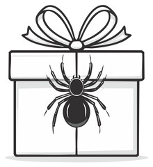 Scary Spider Hanging from a Gift Box Tied with a Bow