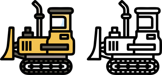 Bulldozer Earthmover Construction Vehicle Flat and Outline Icon © Cik
