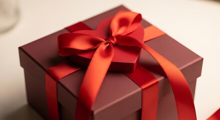 Romantic gift box with red ribbon on white background valentine's day present