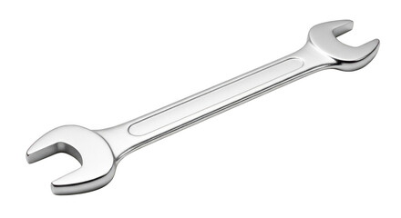 A shiny doubleended wrench with two openended sockets isolated on transparent background