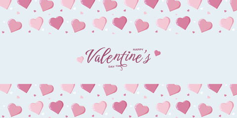 Valentine s Day design with pink and red hearts border and Happy Valentine s Day text on blue