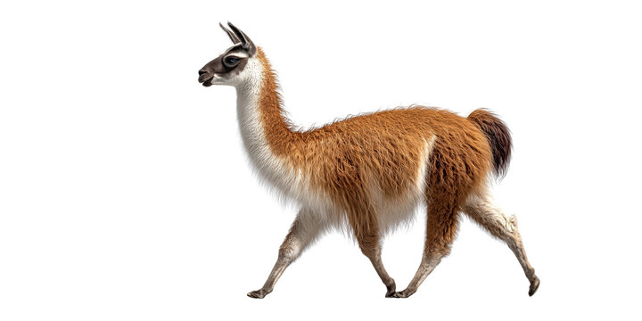 Guanaco walking profile view isolated on a transparent background