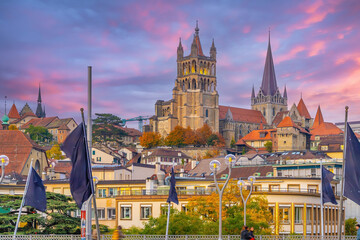 Downtown Lausanne city skyline, cityscape of  switzerland