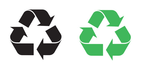 Obraz premium Recycling symbol icons in black and green isolated on transparent background, eco friendly recycling sign for ecology and environment, reduce, reuse, recycle concept